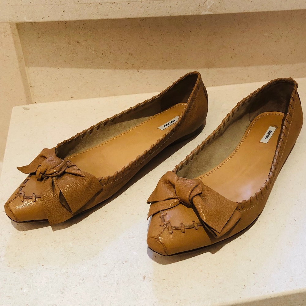 MIU MIU natural beige ballet flats with bow - Picture 3 of 8